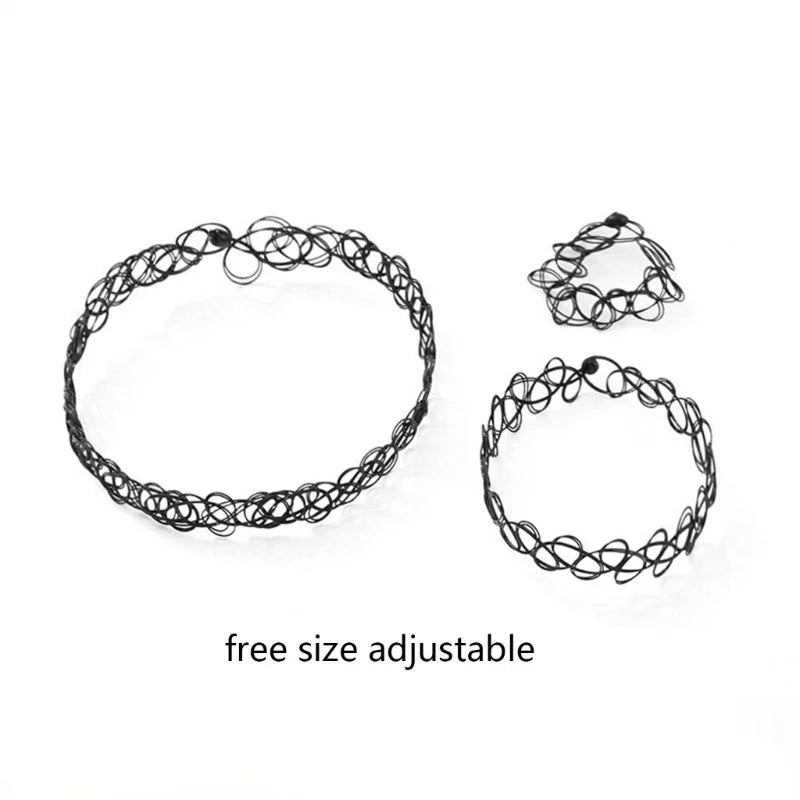 European & American Fashion Black Fishing Line Letter Tattoo Jewelry Set