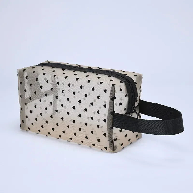 Transparent Heart Mesh Cosmetic Bag