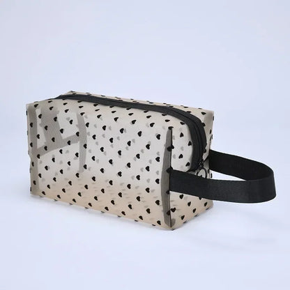 Transparent Heart Mesh Cosmetic Bag