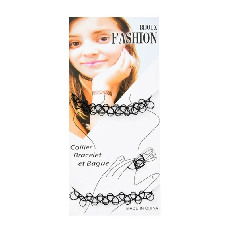 European & American Fashion Black Fishing Line Letter Tattoo Jewelry Set