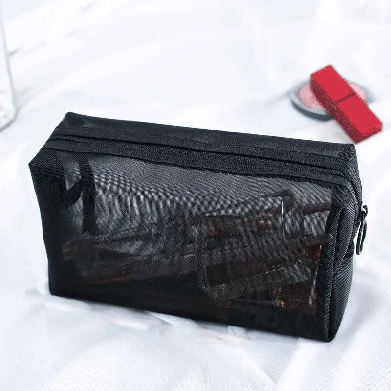 Transparent Heart Mesh Cosmetic Bag