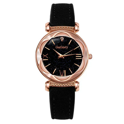 MOONBIFFY Leather Strap Quartz Watch