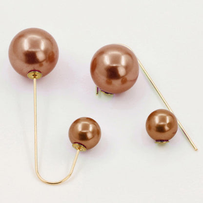 Elegant U-Shaped Double-Sided Faux Pearl Gold Plated Drop Earrings for Women