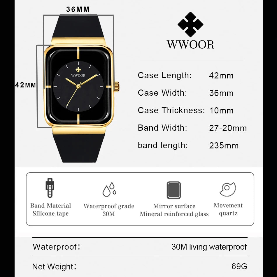 WWOOR Luxury Rectangle Silicone Watch
