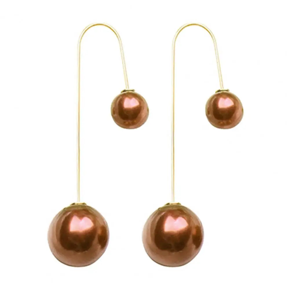 Elegant U-Shaped Double-Sided Faux Pearl Gold Plated Drop Earrings for Women