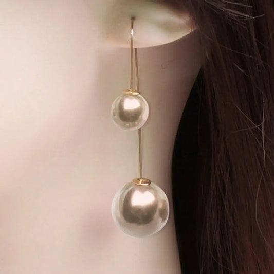 Elegant U-Shaped Double-Sided Faux Pearl Gold Plated Drop Earrings for Women