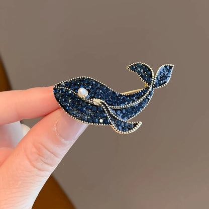 Crystal Dolphin Whale Brooch