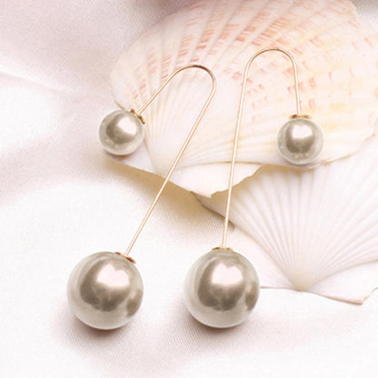 Elegant U-Shaped Double-Sided Faux Pearl Gold Plated Drop Earrings for Women