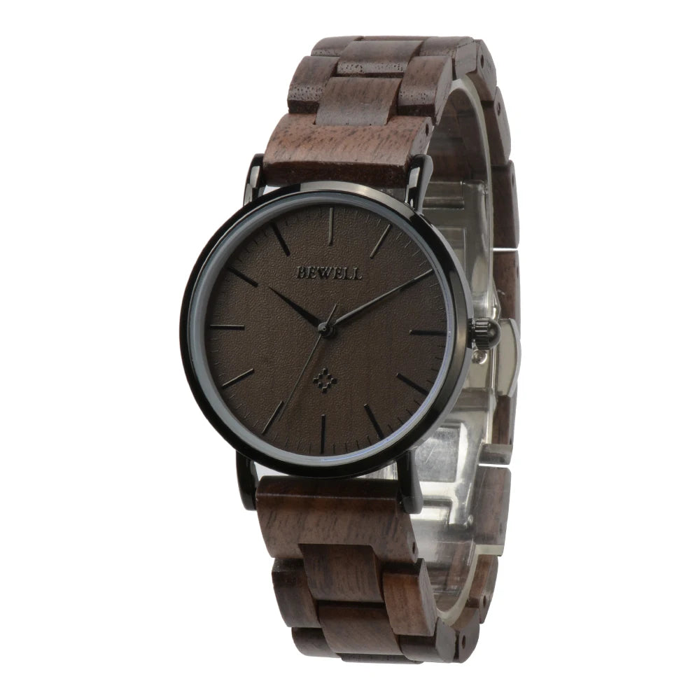 BEWELL 163AL Wooden Quartz Watch