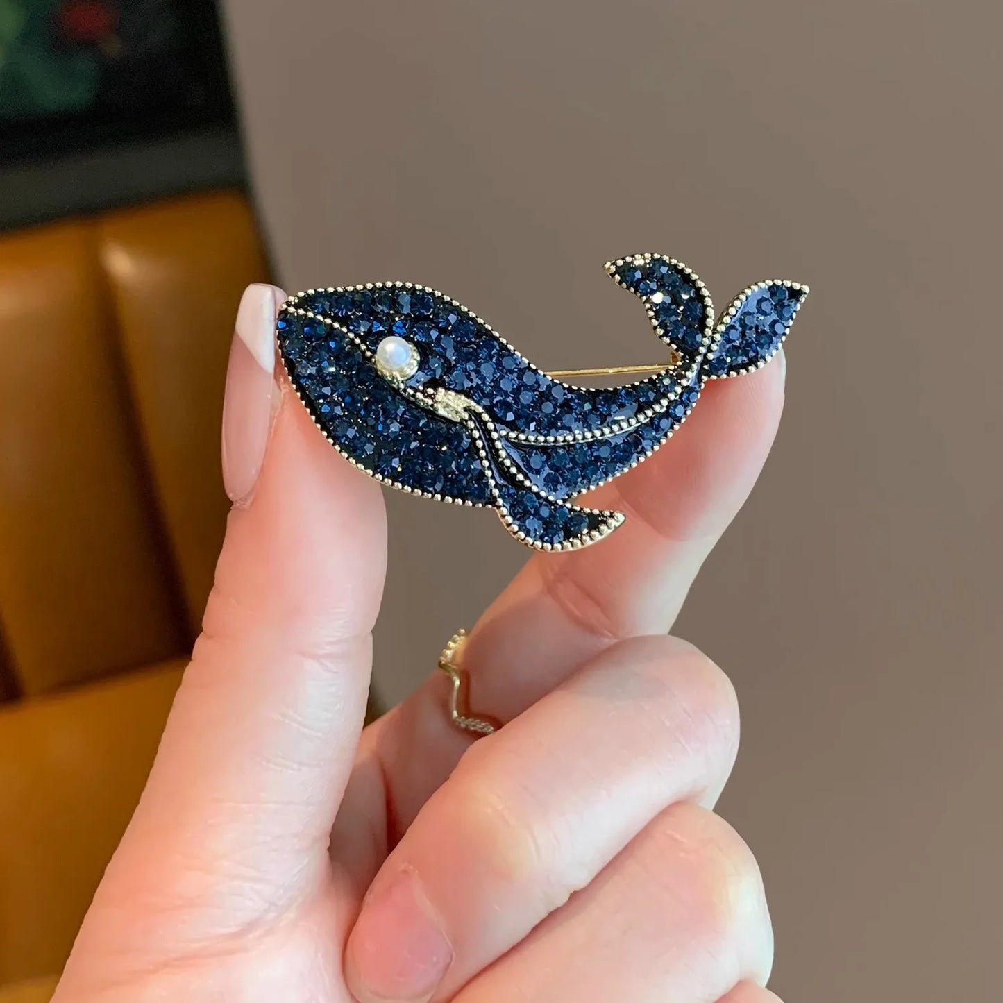 Crystal Dolphin Whale Brooch