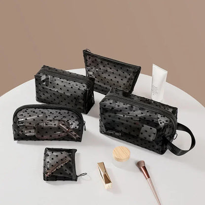 Transparent Heart Mesh Cosmetic Bag