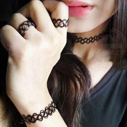 European & American Fashion Black Fishing Line Letter Tattoo Jewelry Set