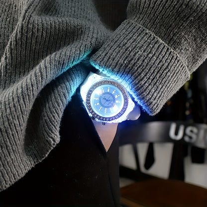 LED Glow Silicone Watch with Rhinestones