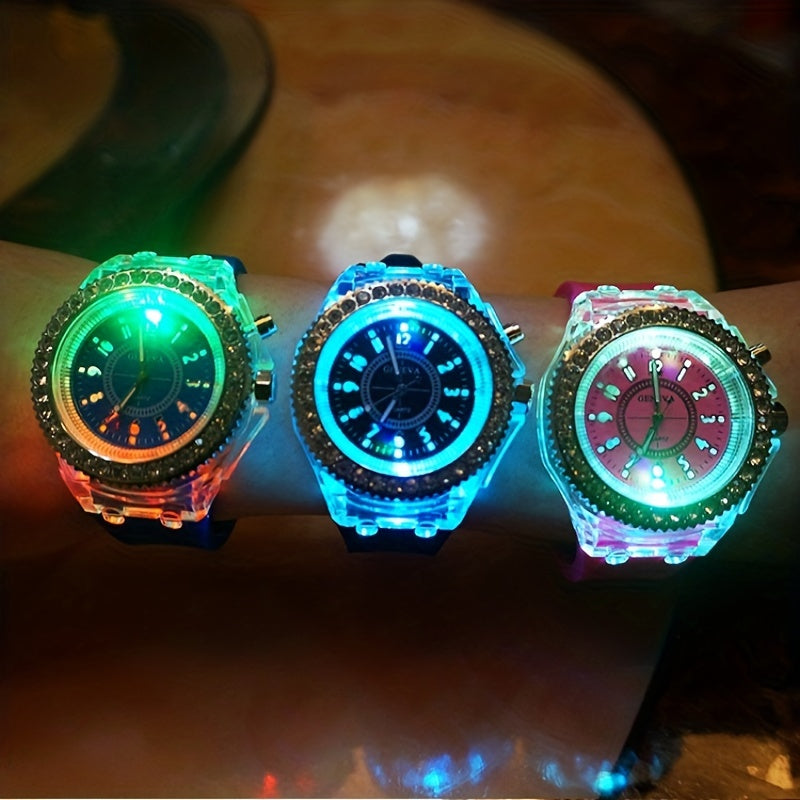 LED Glow Silicone Watch with Rhinestones