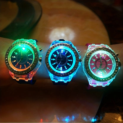 LED Glow Silicone Watch with Rhinestones