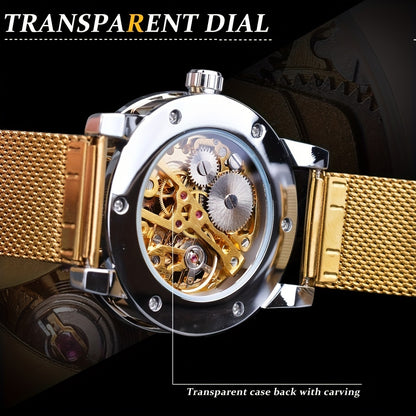 Vintage Skeleton Mechanical Watch with Rhinestone